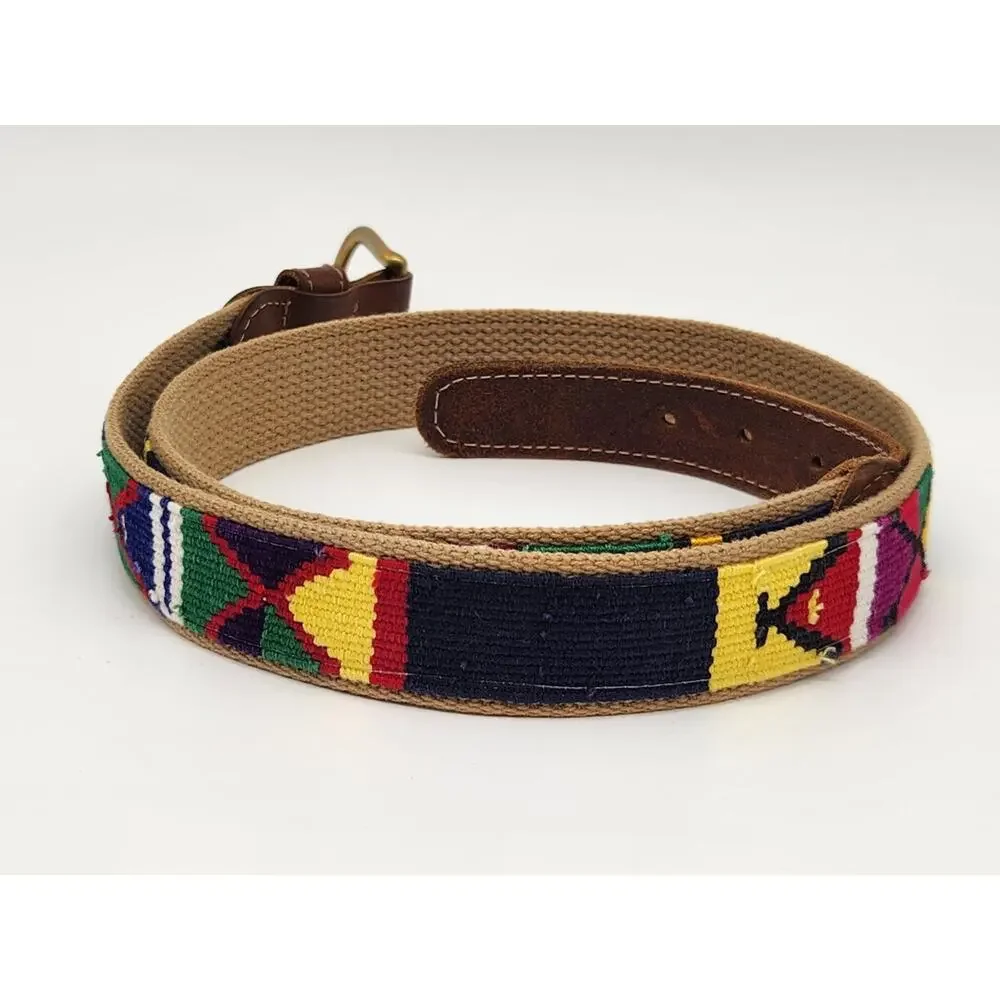 A Tail We Could Wag Belt Leather Canvas Handwoven Guatemalan Preppy Boho 43